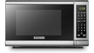 The image shows a curated collection of five sleek, modern microwaves, perfect for budget-friendly kitchens.