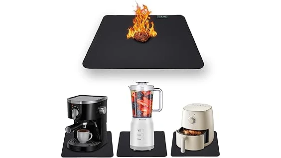 The image shows five round, textured, heat-resistant mats for air fryers.