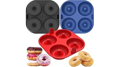 This image shows a kitchen counter with a popular air fryer and freshly made donuts.