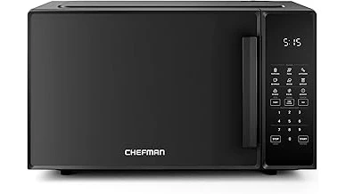 This image shows a collection of popular 1.1 cubic foot mid-size microwaves arranged neatly for display.
