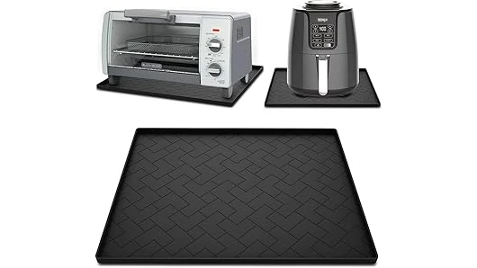 The image shows five different air fryer heat mats for protecting surfaces from heat.