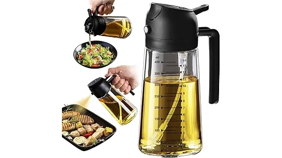 The image shows various bottles of popular air fryer oil spray, highlighting kitchen essentials for cooking.