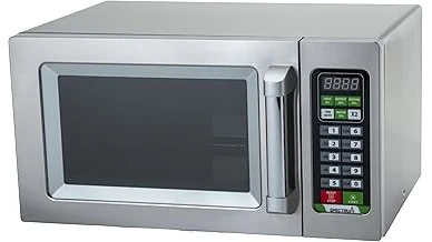 The image shows five sleek, professional-grade microwaves, the top picks for restaurant kitchens.