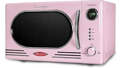 The image shows a selection of stylish pink microwaves, highlighting the most popular choices.