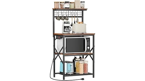 The image shows a stylish kitchen counter displaying a popular microwave table, one of the top five for kitchens.