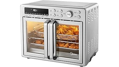 The image shows several commercial air fryers lined up, ideal for a busy kitchen.