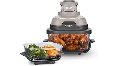 The image shows golden brown french fries emerging from a top air fryer for crispy results.