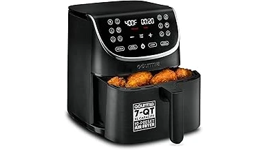 This image shows a large air fryer family size, perfect for feeding seven.