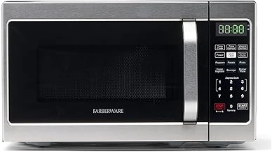 The image shows five sleek, top-rated microwaves arranged neatly for kitchen countertop display.